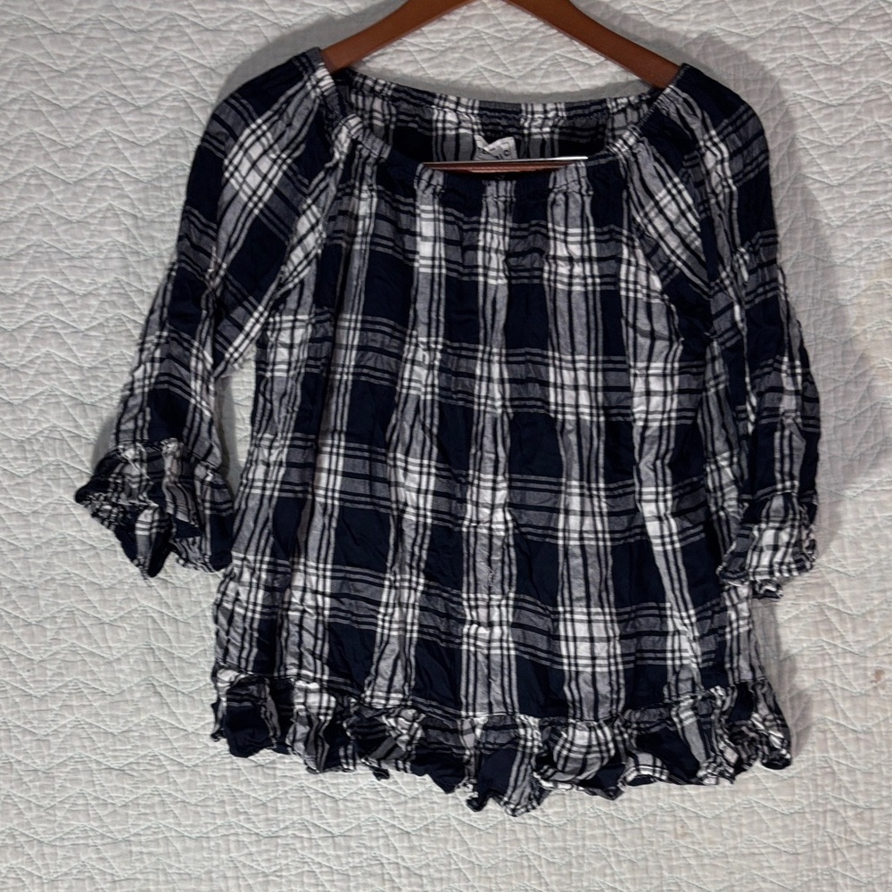 For The Republic Navy and White Checkered Blouse